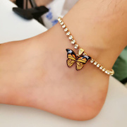 欧美创意水钻蝴蝶吊坠，脚链手链女流行蝴蝶，元素彩色蝴蝶脚链