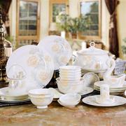 今时月 碗碟套装 家用欧式简约56头餐具套装陶瓷碗盘组合 清雅28
