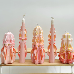 雕刻蜡烛德国手工艺生日结婚礼物，氛围摆件香薰粉色小众套装礼盒