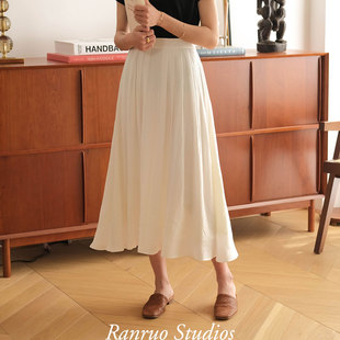 ranruo然若高腰白色半身裙，女夏季中长款网，纱裙小个子内衬雪纺裙