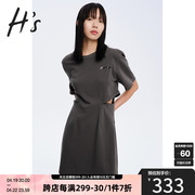 hs奥莱2023夏季短袖，卫衣裙女装灰色高级感镂空收腰卫衣连衣裙