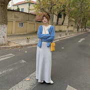 动心啊~ju显白~蓝色，外穿韩版宽松慵懒毛衣，针织开衫外套女短款冬季
