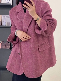 双面羊绒大衣女短款西装韩版2023秋小个子，高端桑蚕丝毛呢外套