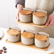 日式厨房调味罐调料盒套装家用陶瓷调料罐盐罐调味料瓶防潮竹盖罐