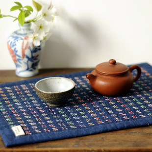 彩色刺子绣茶垫席巾品茗杯布艺手工缝纫DIY材料套装包成人自独创