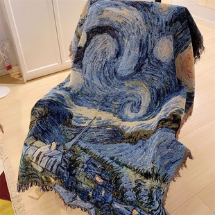 梵高星空星月夜油画多功能装饰毯单三人位沙发套罩全盖布