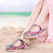 洞洞鞋女沙滩鞋2022夏玫瑰(夏玫瑰，)印花玛丽珍果冻鞋休闲凉鞋护士凉鞋