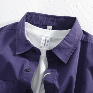 少见紫色调面料丝滑不起球纯色多口袋，工装衬衫男士休闲衬衣外套