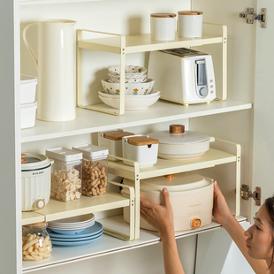 碗碟收纳架可伸缩厨房置物架台面橱柜内隔板分层架调料架碗架锅架