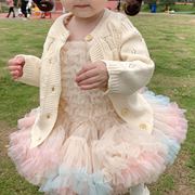 韩版女童针织衫公主外套婴幼儿纯棉棉线百搭纯色上衣洋气百搭毛衣
