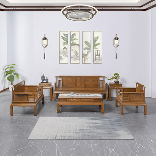 贡艺名居红木沙发鸡翅木，新中式大户型，实木沙发简约客厅原木家具