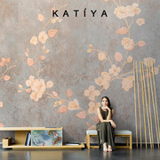 katiya美式复古花朵电视背景墙，壁纸简约卧室墙布，装饰定制壁画法式