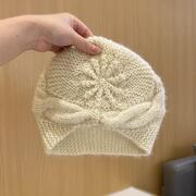 秋冬毛线帽子女款韩版气质柔软花朵针织套头帽保暖百搭包头帽