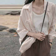 韩国早春防晒棉麻衬衫，外套气质长袖上衣设计感小众衬衣女款