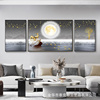客厅装饰画现代轻奢壁画抽象艺术麋鹿三联画晶瓷画沙发背景墙挂画