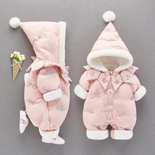 新生婴儿衣服冬装女宝宝连体衣，秋冬套装过年冬季加厚外出抱衣棉服