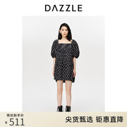 DAZZLE地素奥莱 LOGO印花泡泡袖方领连衣裙裙子女2D3O4346A