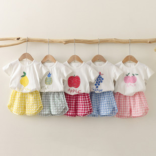 2024水果格子两件套儿童套装夏季男女童婴儿宝宝短袖短裤韩版