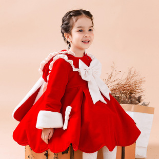 女童洛丽塔lolita新年装中小童，可爱兔耳朵，加绒圣诞节蝴蝶结外套