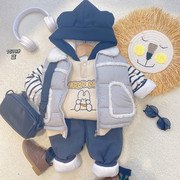 1-2岁男宝宝加厚棉衣，三件套时尚外出服婴幼儿马甲加厚款服