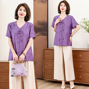 中老年女装短袖天丝棉新中式国风妈妈套装夏季大码洋气两件套