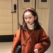 女童加棉呢子大衣外套，冬季童装洋气韩版中大童小甜美花边袖