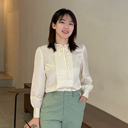 法式气质立领长袖雪纺白色缎面衬衫上衣女小个子早春秋季新