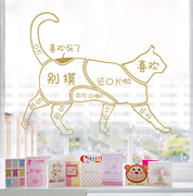 猫撸部位图宠物店贴纸玻璃镜子，猫咖可贴墙壁猫咪示意图提示墙贴纸