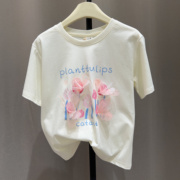夏季女童休闲可爱甜美立体花瓣印花短袖T恤设计感