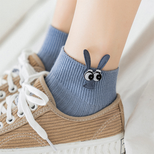 3双装袜子女ins潮中筒日系个性兔子可爱图案立体卡通袜子韩国短袜