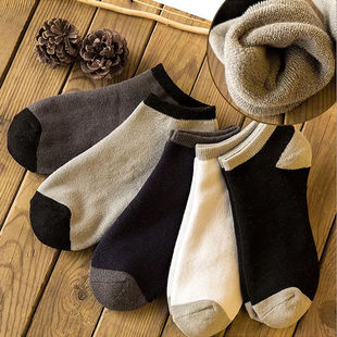 袜子男冬棉质加厚加绒短筒袜棉质，船袜低帮秋冬款浅口运动
