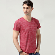 双色潮流时尚男士 T恤短袖修身弹力夏季青年学生V领休闲个性衫