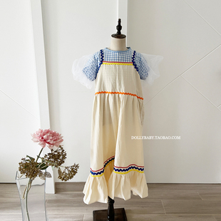 原创洋气女童森系纯棉吊带裙，女宝彩色条纹，连衣裙长裙2024夏季