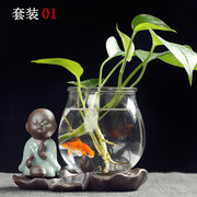 创意绿萝水培植物透明玻璃小花瓶家用客厅装饰品水养插花器皿摆件