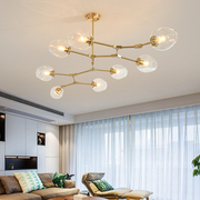 北欧客厅卧室全铜玻璃吊灯现代简约个性餐厅吧台金色魔豆分子吊灯