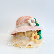 2朵花儿童帽子春夏季宝宝草帽夏天婴儿防晒遮阳帽太阳帽凉帽