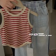 韩版童装女童条纹背心2024夏装儿童时髦无袖吊带上衣宝宝T恤