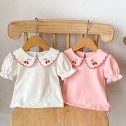 ins婴儿衣服夏装0-3岁女童短袖t恤婴幼儿宝宝百搭娃娃翻领打底衫