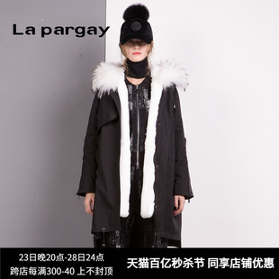 Lapargay纳帕佳女装冬季黑色中长款保暖羽绒服棉服外套