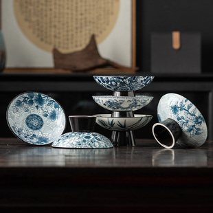 陶瓷干果茶点收纳盘中式青花瓷，果盘水果盘围炉煮茶小吃，零食盘点心