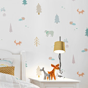 儿童墙纸卧室女孩男孩房间北欧风格涂鸦可爱动物韩式韩国卡通壁纸