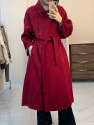 大连青梅2023秋冬立领气质红色，双面羊绒大衣女中长款毛呢外套