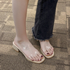 高跟透明拖鞋女2024年夏季一字带，凉拖鞋外穿显瘦显白中跟粗跟凉鞋