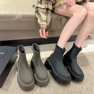 英伦风马丁靴女2023秋季女鞋复古小个子，厚底瘦瘦高跟短靴