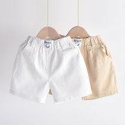 全棉柔软薄款短裤，!男童夏季2024儿童白色，五分裤宝宝夏装裤子