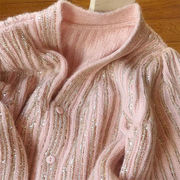 欧货漂亮重工慵懒风，粉色钉珠亮片针织开衫，秋冬季2023毛衣外套