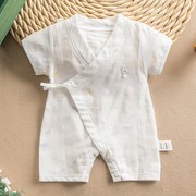 婴儿纯棉纱布哈衣夏季新生儿衣服宝宝短袖，连体衣薄款夏装和尚服