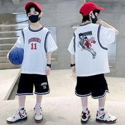 儿童篮球服套装男童灌篮高手球衣小学生小孩假两件速干运动训练服