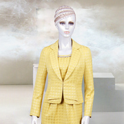 香港名师路时尚亮黄色秋冬OL职业西装长袖套装 连衣裙+外套两件套