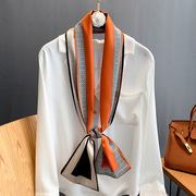 韩版丝巾小长条2024春秋搭配衬衫字母洋气橙色职业装长款领巾